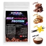 پودر پروتئین شیر MPC جیم‌فیول 1000 گرم 70 درصد – تصویر اصلی محصول با طعم‌های شکلاتی، کوکی، وانیلی و بدون طعم